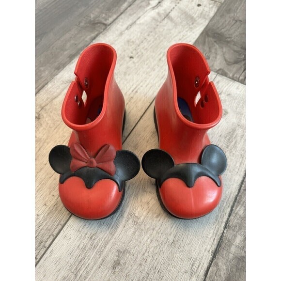 Mini Melissa X Disney Minnie Mouse Baby Girl Boots  Red Ears Sugar 10 - Picture 1 of 9
